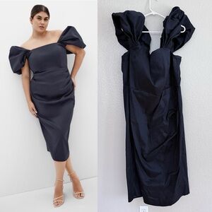 City Chic Plus Size Navy Elyse Off Shoulder Puff Sleeve Midi Dress